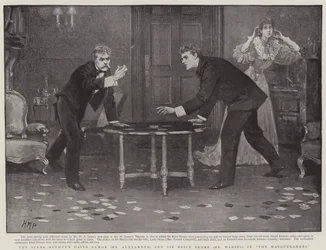 De scène tussen David Remon en Sir Brice Skene in de Masqueraders